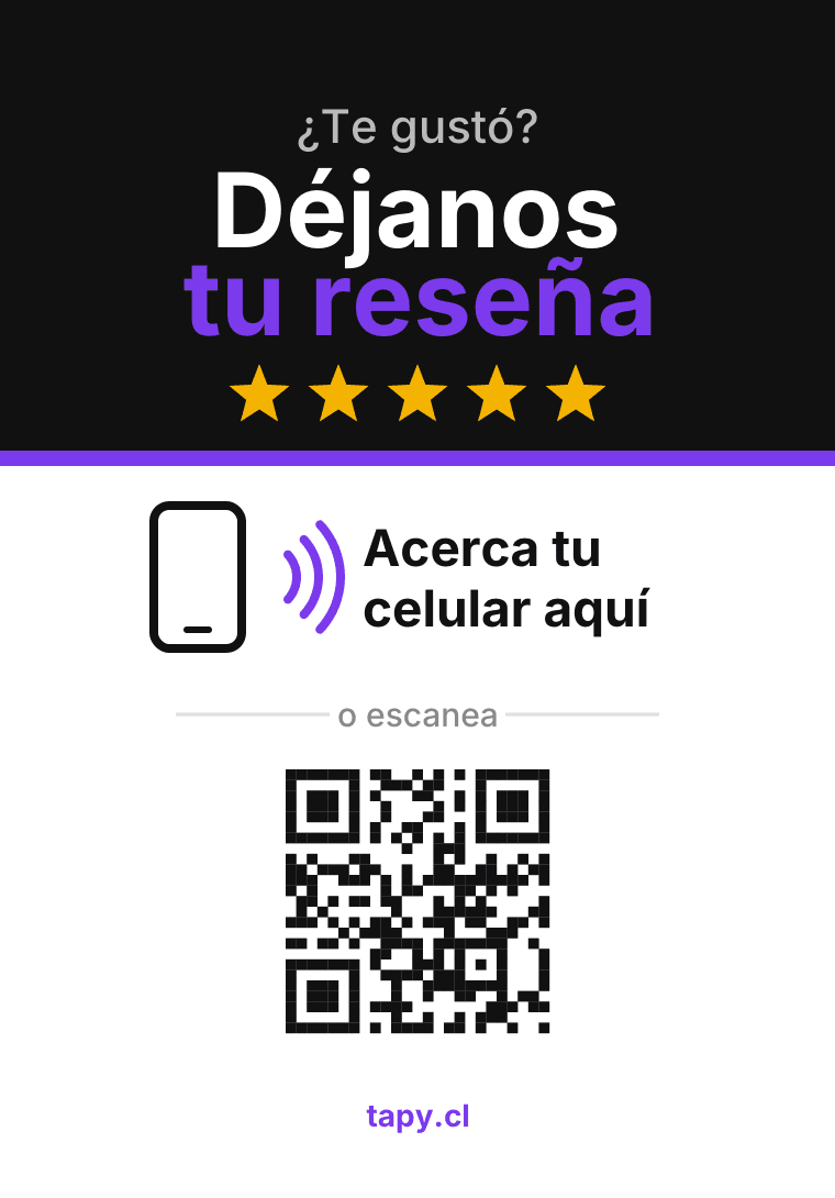 Stand Tapy: “¿Te gustó? Déjanos tu reseña”, con zona para acercar el celular y código QR
